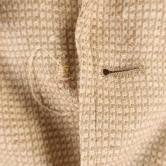 VTG Jos A Bank Jacket 44R L Beige Micro check textured weave 100% Silk Blazer - Picture 7 of 16
